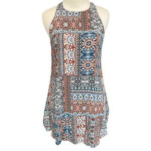 Lulus Womens A Line Mini Dress Multicolor Patchwork Keyhole Sleeveless USA S